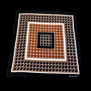 Valentina Fiore Square Scarf Geometric Tile Print Black Orange White 26x26 Retro